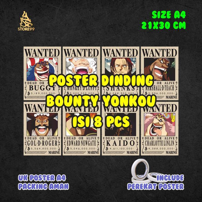[8PCS] A4 Poster Bounty One Piece Yonkou