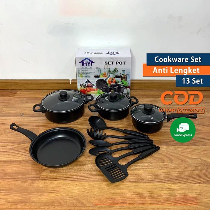 Panci Set 13 Tutup Kaca Serbaguna Panci Set Lengkap Stainless Steel