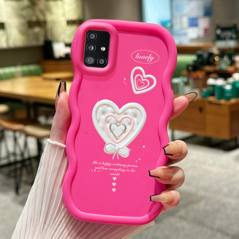 Casing Hp Untuk Samsung A51 M40s Case Hati Putih Bow Cesing Polos Kasing Macaron gelombang Kesing Si