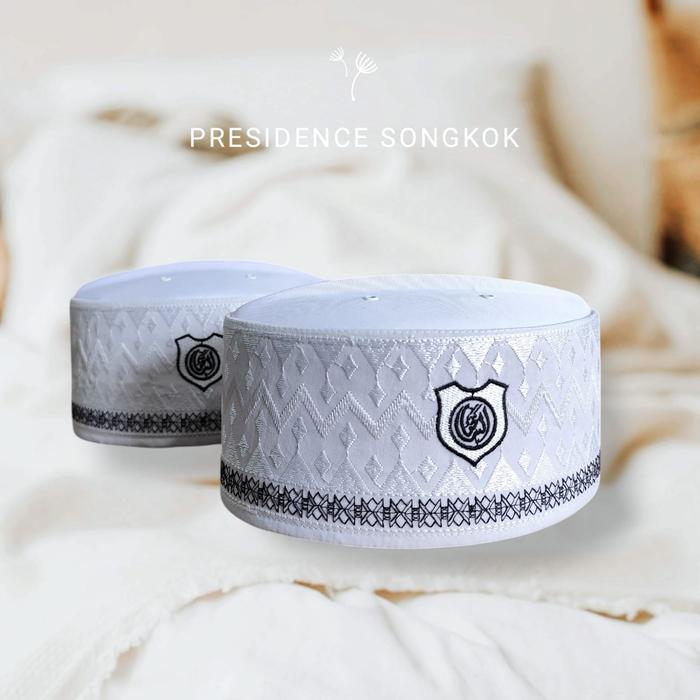 ORIGINAL GROSIR  PECI SONGKOK KOPIAH PUTIH MOTIF LAFAZH AH - SONGKOK ASSAGOFAH MALAYSIA TURKI PECI