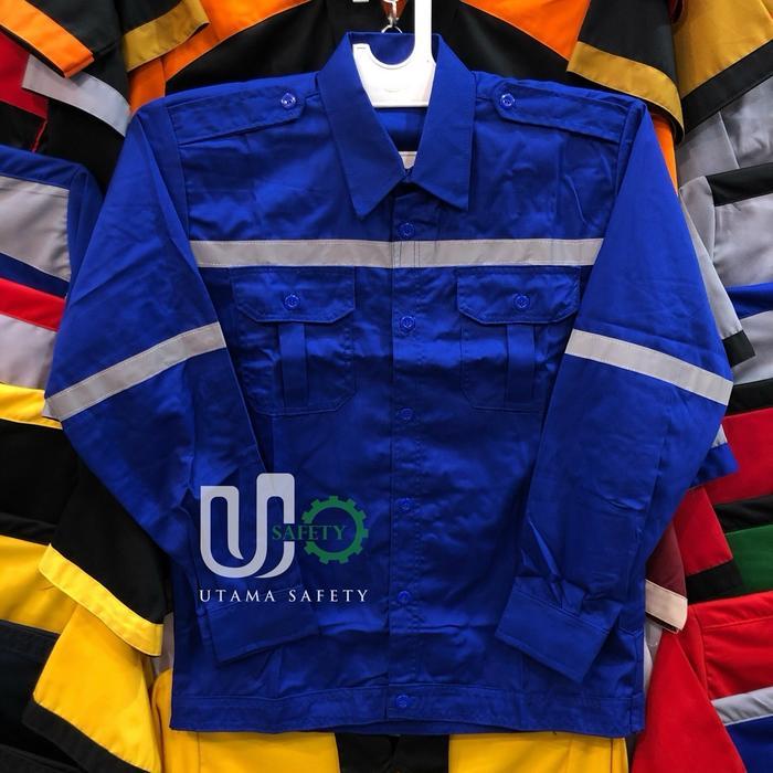 Wearpack Biru / Katelpack Merah / Seragam Safety / Baju Proyek / Kemeja Safety Panjang Pria Kerja