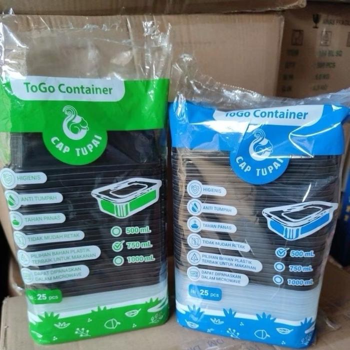 Ready 25 Pcs Thinwall Tupai Persegi / Thinwall Kotak Hitam 500Ml, 750Ml, 1000Ml / Tempat Makan