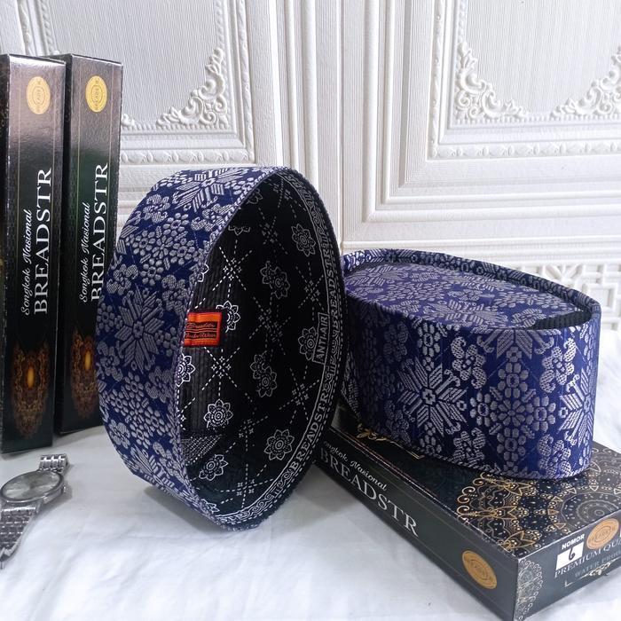 DISKON BREADSTR Peci Kopeah Songkok Songket Navy Tenun Asli Premium Motif Ventilasi Udara AC - Peci