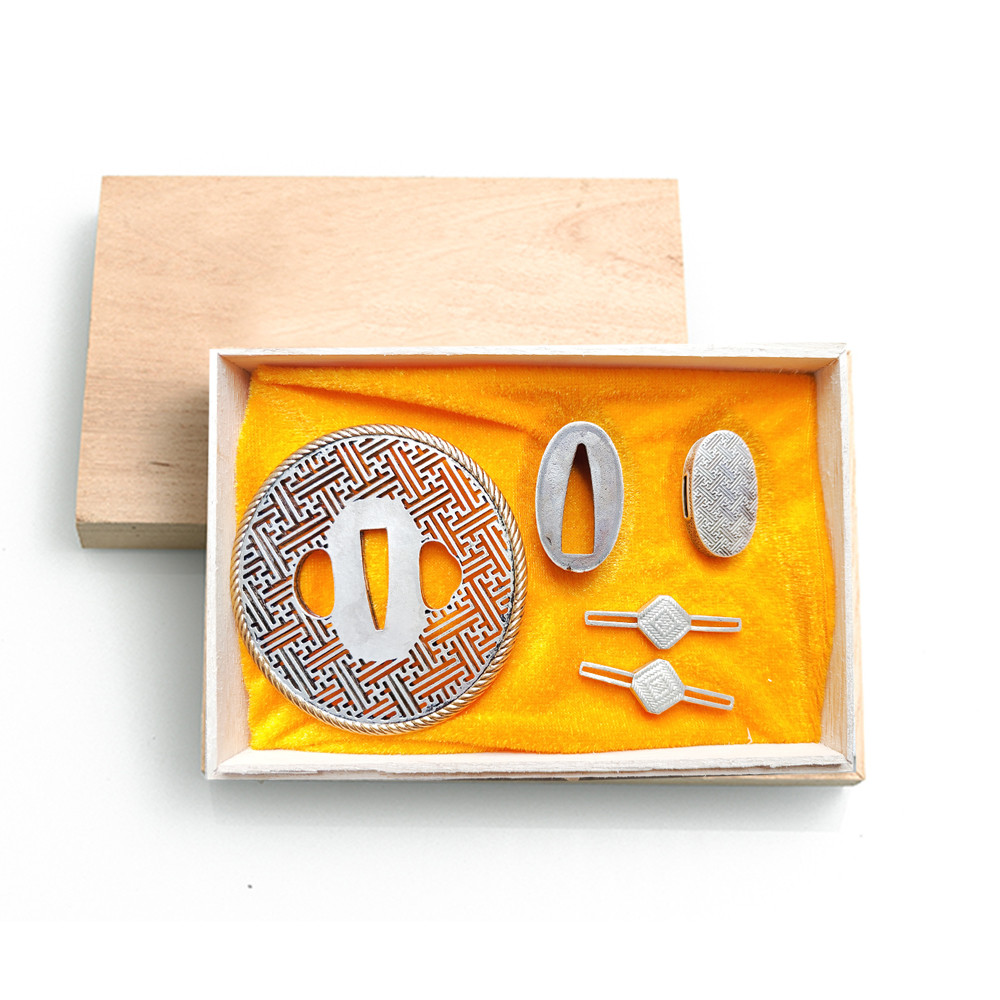 Silver Tsuba Set, Japanese Katana Tsuba Guard, Brass Silver Plated, Fuchi Kashira Menuki,Sword