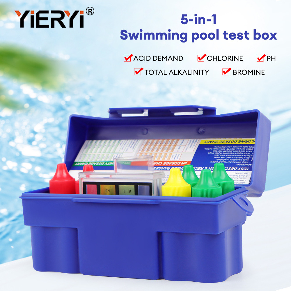 Yieryi 5-Way Test Kit For Pool & SPA Acid Demand Chlorine Total Alkalinity Bromine PH Water Quality