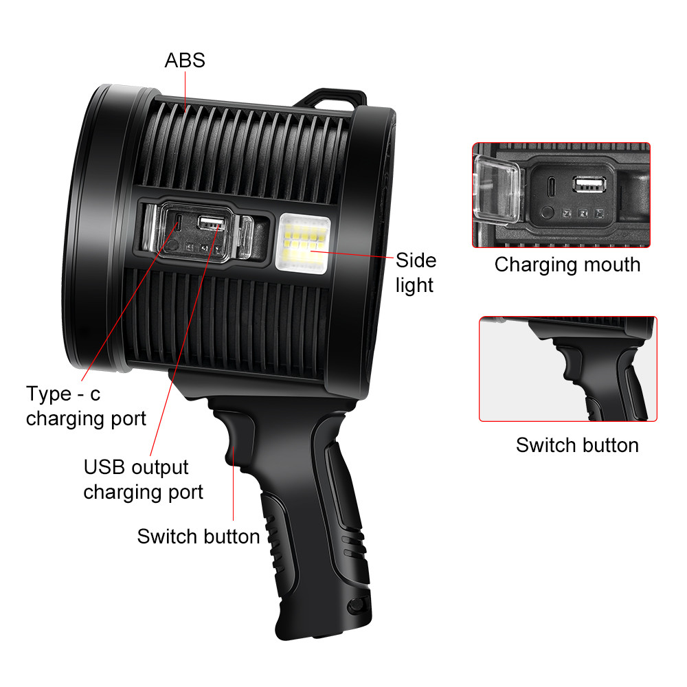 . High Power Led Flashlight Rechargeable Usb Searchlight Cob Lamp -