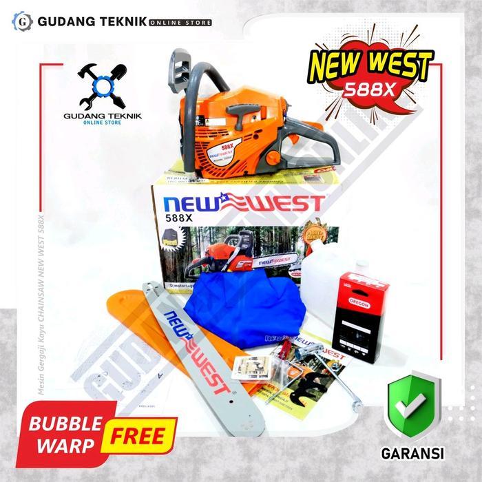 Mesin Chainsaw Gergaji Kayu NEW WEST 588X/ 598X 20" 22" Bar Laser Tip Dan Gigi - NEW WEST - 20 INCH 