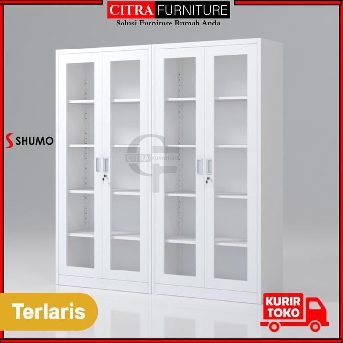 ` SHUMO Lemari Arsip Besi 4 Pintu Swing Besi Kaca White Windsor Series