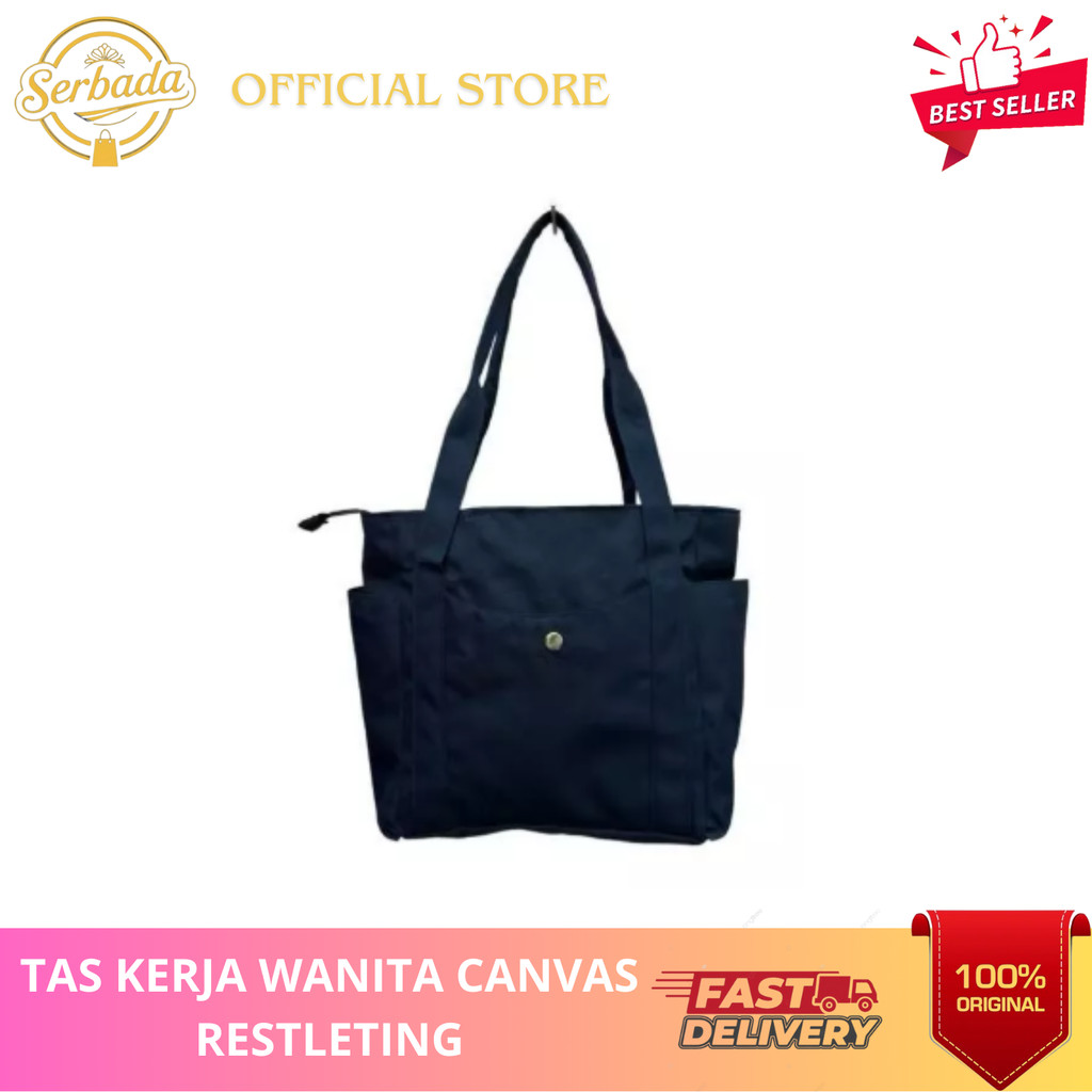 TAS KERJA CANVAS WANITA TAS RESTLETING PREMIUM ORI BIRU TUA