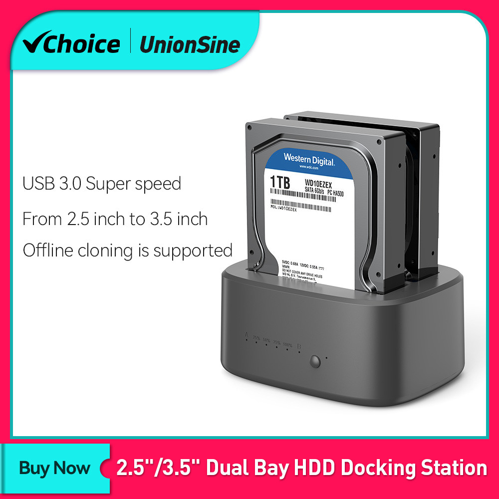 UnionSine Dual Bay HDD Docking Station with Offline Clone SATA to USB 3.0 HDD Clone Docking Station