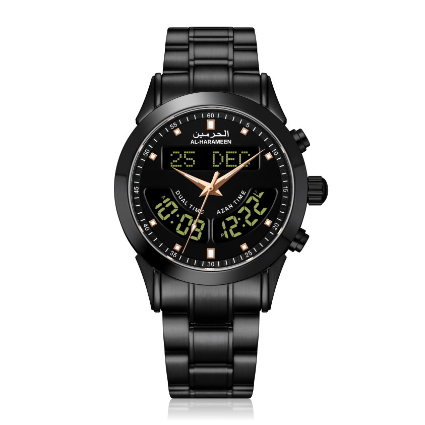 AL Harameen 6102FBB Azan Watch Islamic Prayer Alarm time for all Muslim Man's Stainless Steel