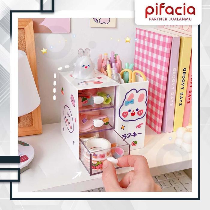 PIFACIA Penyimpanan Alat Tulis Pensil Aksesoris 3 Laci Mini Kotak Meja Kamar Tidur