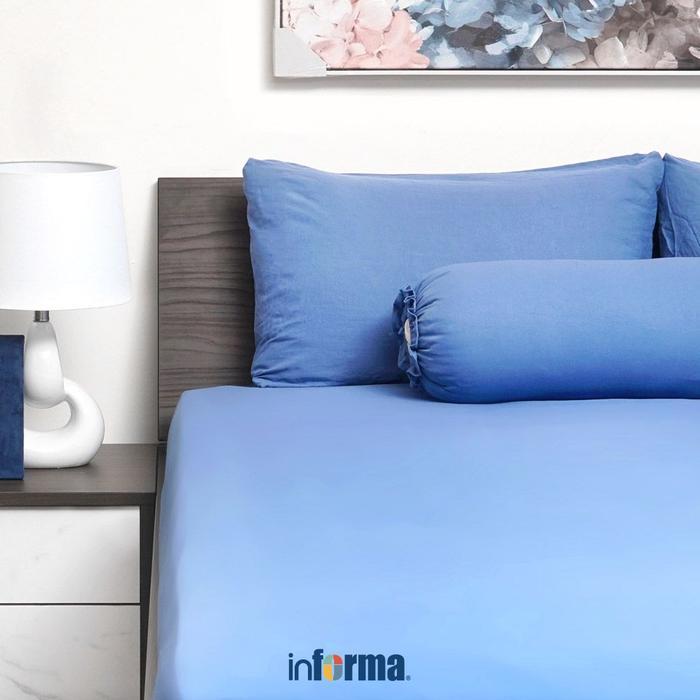 Informa 180X200 cm Set 5 Pcs Seprai King Washed Microfiber - Biru Sprei Seperai Sarung Bantal Guling