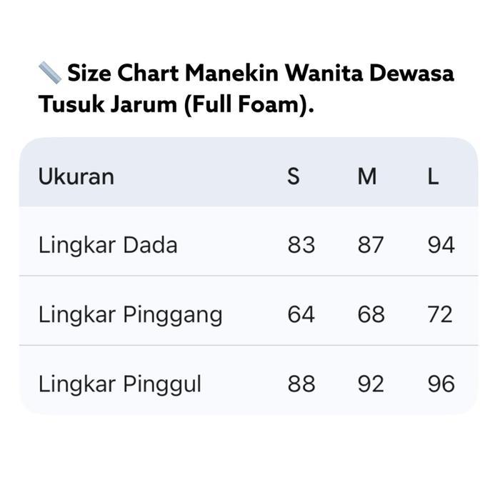 Manekin Wanita Dewasa Full Foam Tusuk Jarum + Patung Baju Wanita Tusuk Jarum + Patung Wanita Untuk