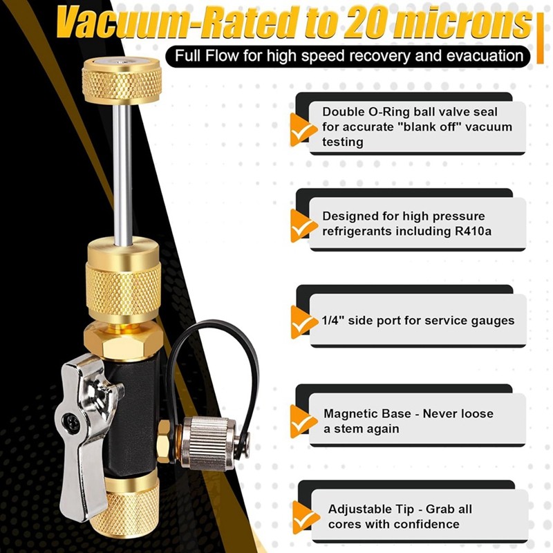 ABVA-HVAC Valve Core Removal Tool, 1/4 Inch Vacuum-Rated Valve Core Removal Tool,Works With All