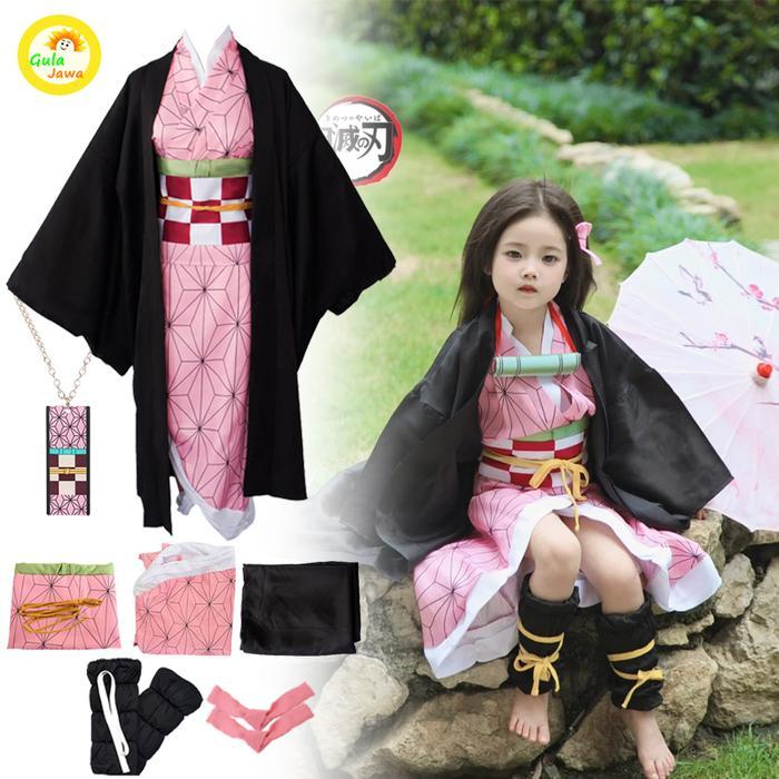 Kostum Kimetsu No Yaiba Anak Costume Kids Cosplay Nezuko Kimetsu No Yaiba Haori Nezuko Costume