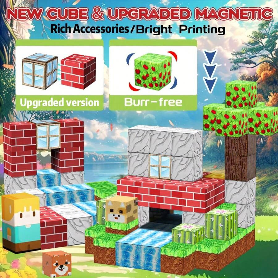 Magnetic Building Blocks Mine World Magnetic Forest House Brick Cube Toys Set STEM Sensory 2025 Best