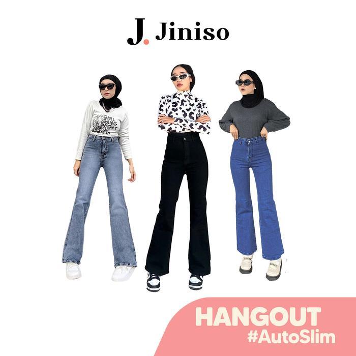 HANGOUT - JINISO Stretch Cutbray Celana Jeans Wanita Highwaist