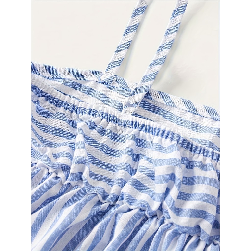 Kids Girls 2-Piece Striped Spaghetti Strap Peplum Top & Wide Leg Pants Set Preppy Summer Casual