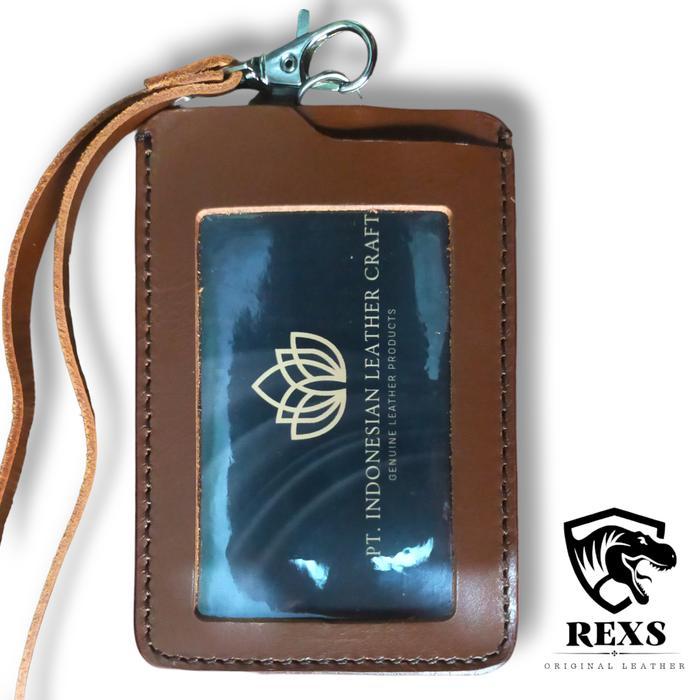 ` ID Card Kulit Asli / Nametag Bahan Kulit Asli Warna Hitam Dan Coklat Tali