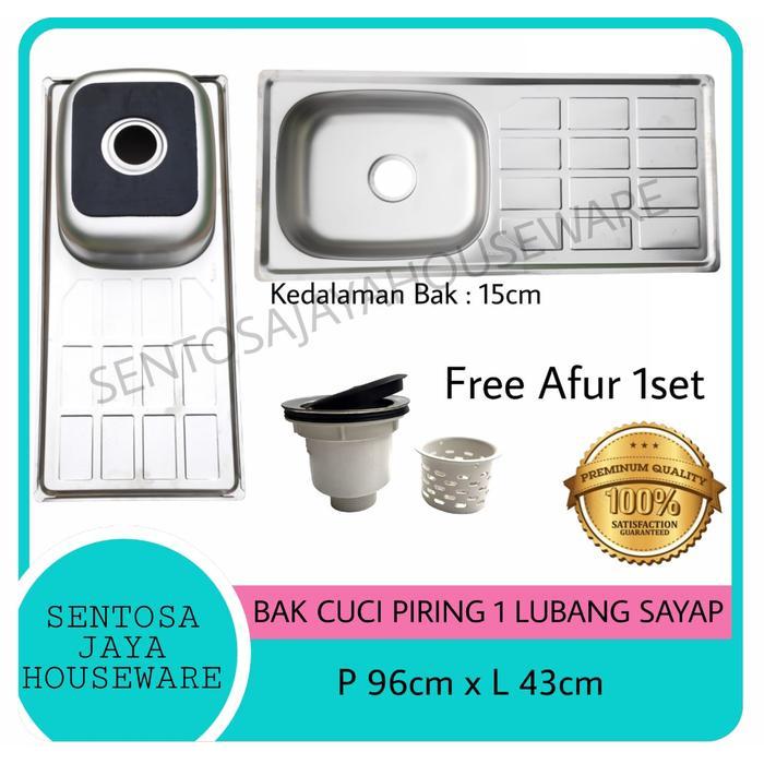BAK CUCI PIRING 1 LUBANG SAYAP STAINLESS / TEMPAT CUCI PIRING 1 LUBANG