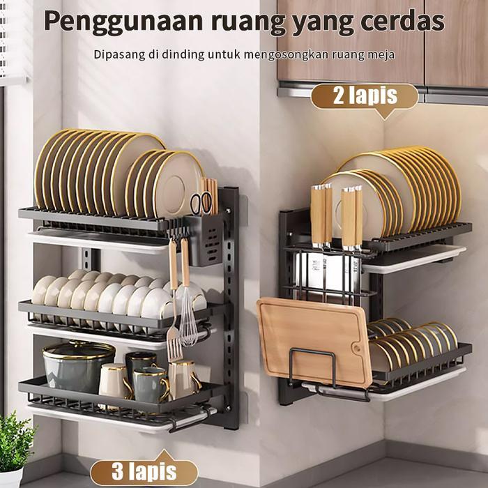 Rak Piring Gantung Rak Dapur Rak Dinding Rak Besi Anti Karat Rak Penyimpanan Mangkuk