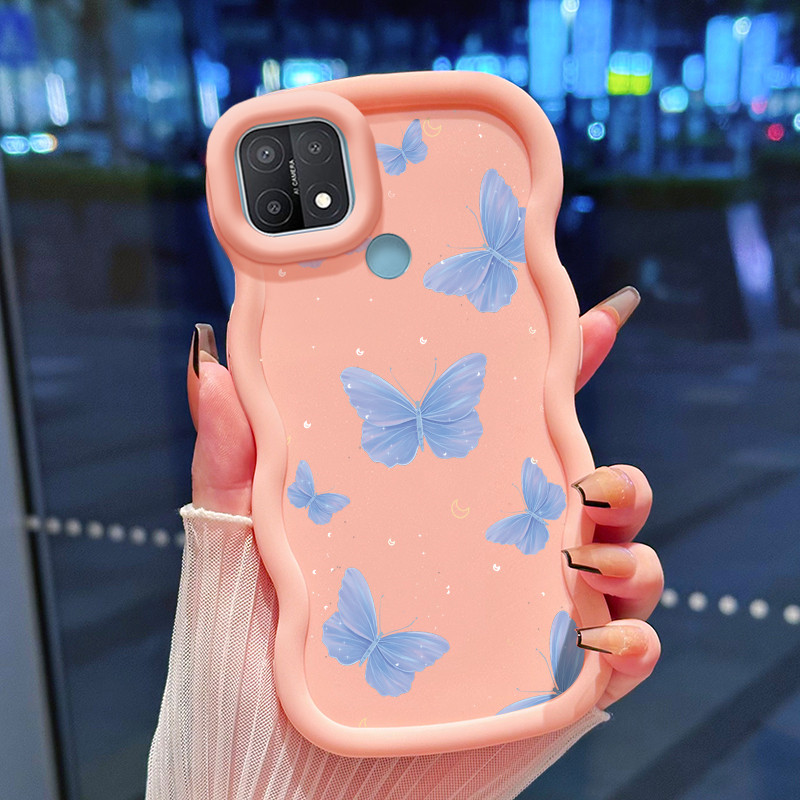 Casing Hp Untuk OPPO A15 A15s A35 4G Case Kupu-kupu biru Cesing Polos Kasing Macaron gelombang Kesin