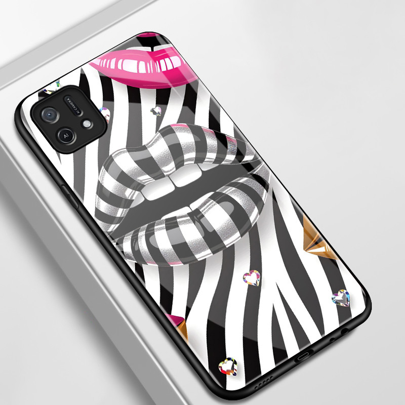 Casing Hp Untuk OPPO A16K A16E Case Casing pola Jalur Zebra dan Hati Kasing HP Kesing keras kaca Sil