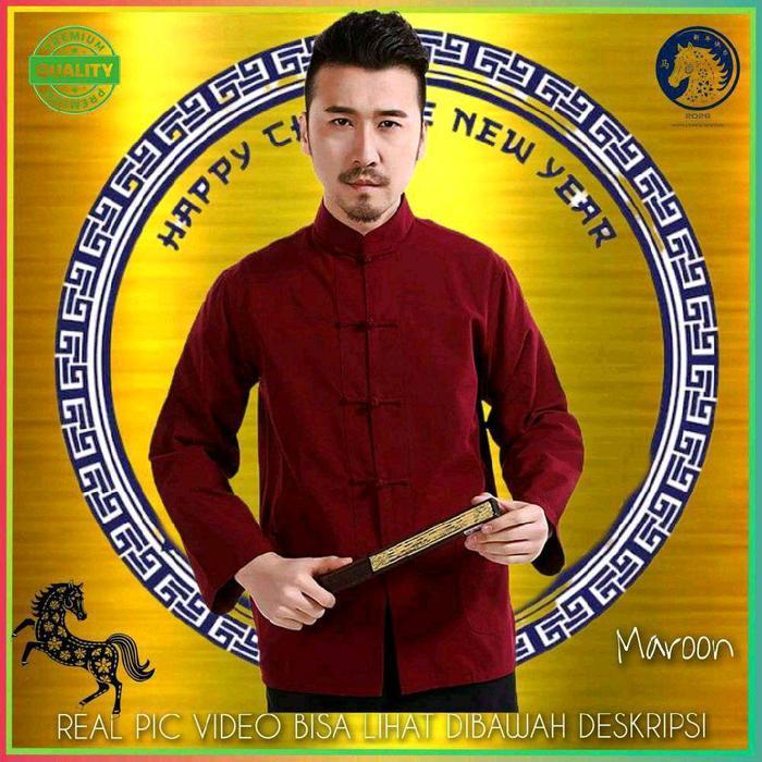 Baju Kemeja Cheongsam Pria Imlek Maroon