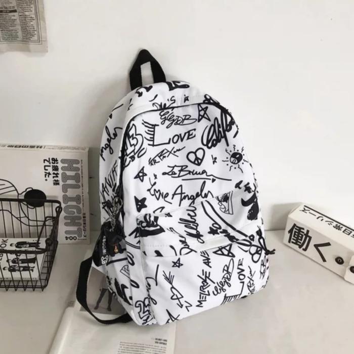 RANSEL ANAK SEKOLAH Tas Ransel Anak Sekolah Motif Abstrak Unisex Cocok untuk SD SMP SMA Warna Putih 