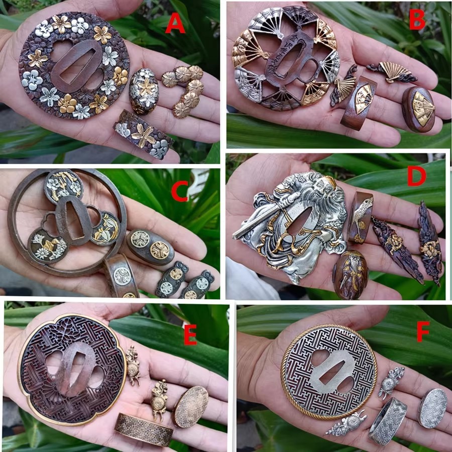 High Quality Set Brass GUARD TSUBA FUCHI KASHIRA MENUKI Fitting For Japanese Sword Samurai Katana