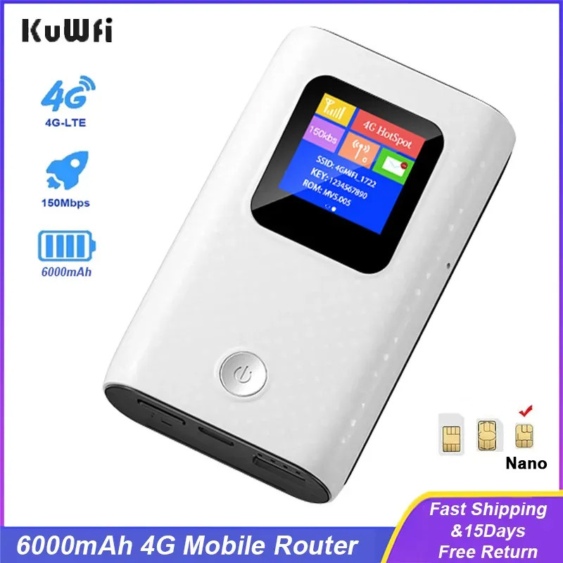 . Kuwfi Unlock 4G Lte Router 150Mbps Outdoor Hotspot 6000Mah Mobile -