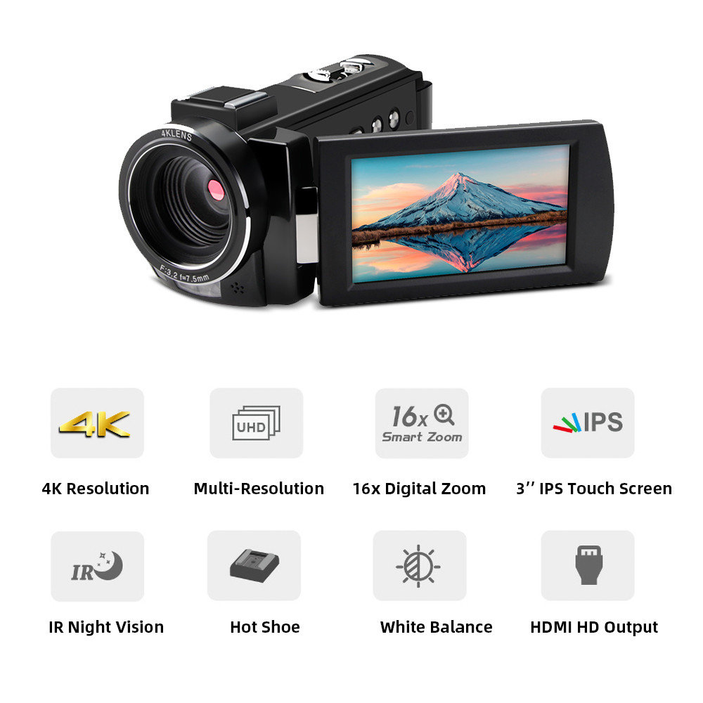 . Waywalkers Ae8 4K Ultra Hd Video Camera 30Mp Wifi Dv Camcorder Video -