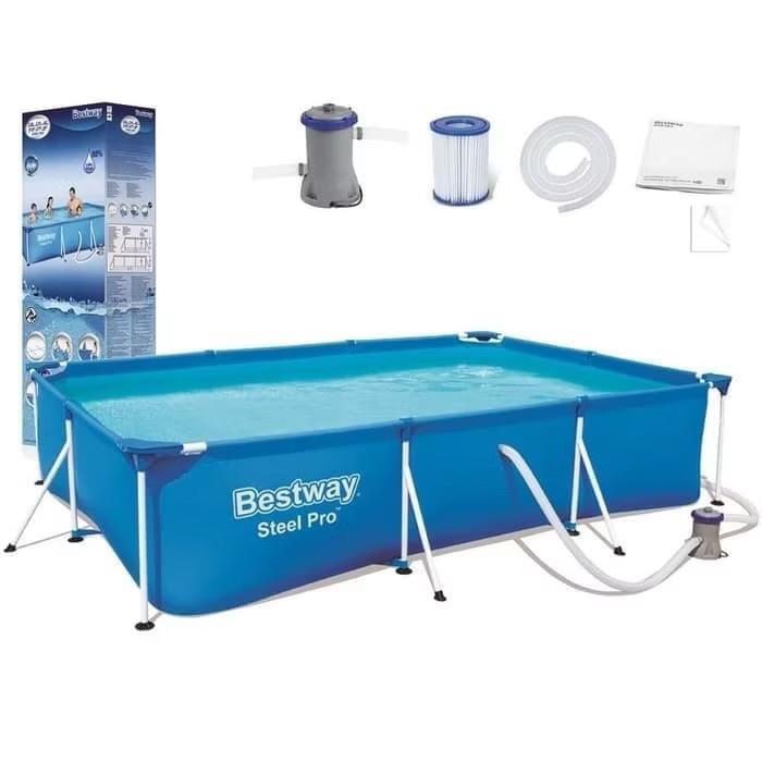 Kolam renang keluarga jumbo 3 meter Steel Pro Frame Pool Bestway dengan filter - kolam+filter