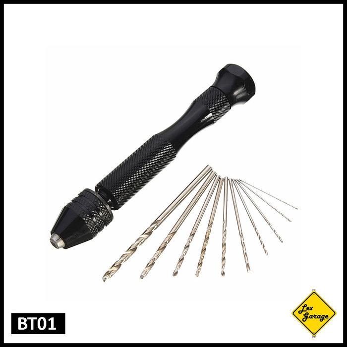 tahug99 Bor Tangan Manual Mini Hand Drill + 10 Mata Bor Set Kayu Besi HSS