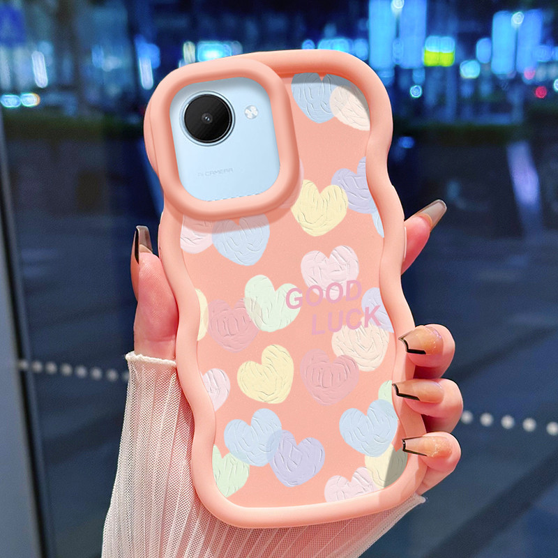 Casing Hp Untuk Realme C30 C30s Narzo 50i Prime Case Hati krim biru muda Cesing Polos Kasing Macaron