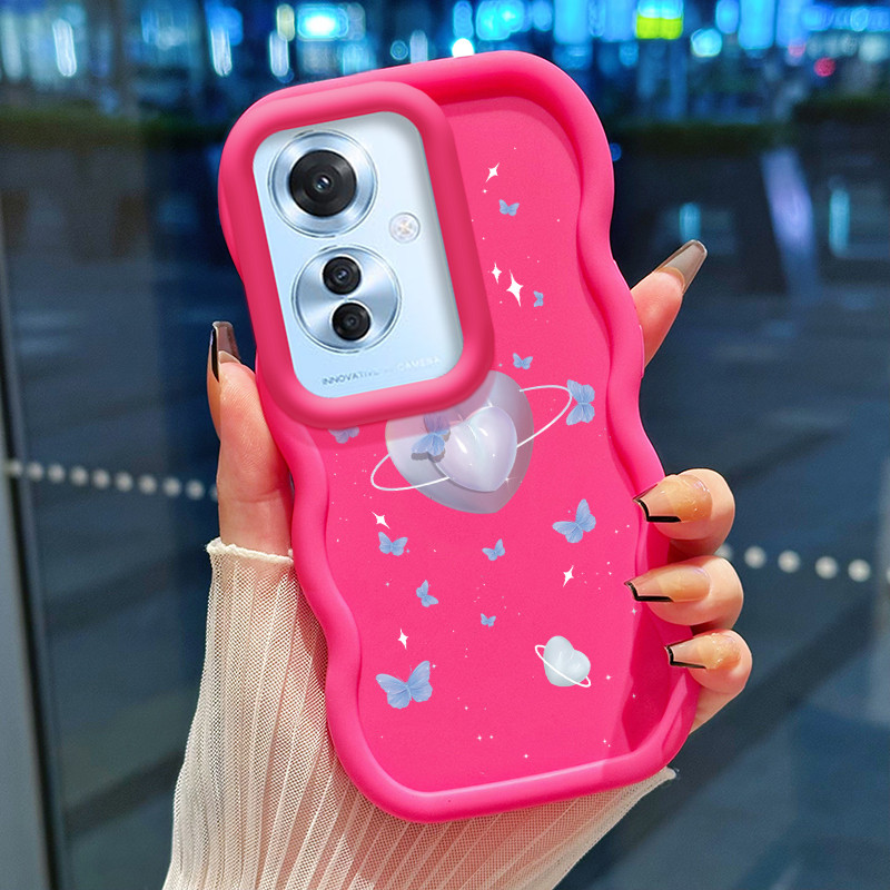 Casing Hp Untuk OPPO Reno 11F 5G Case Hati Persik Cesing Polos Kasing Macaron gelombang Kesing Silik