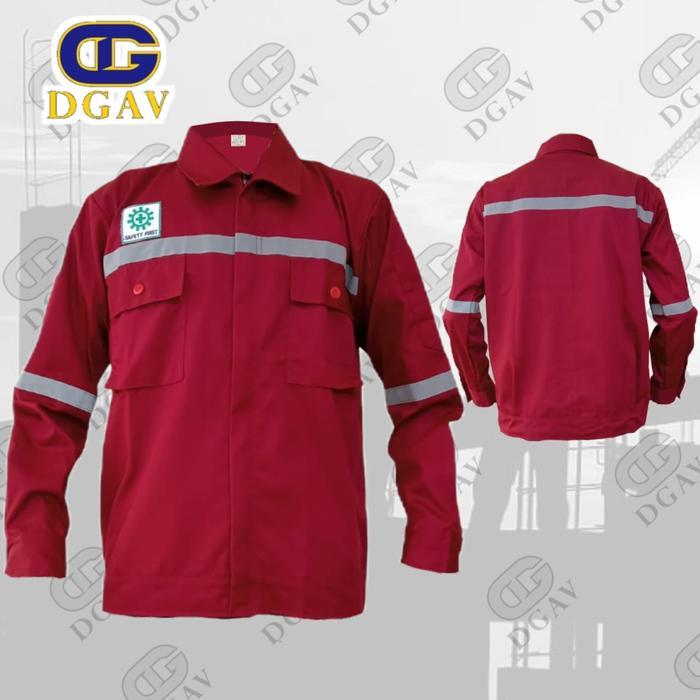 Wearpack safety atasan, baju kerja merah maroon polos