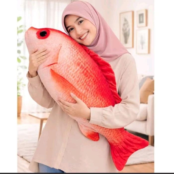 Ventuna - Boneka Jumbo Ikan Kakap Merah Uk 95 Cm Bahan Halus Lembut Bantal Boneka Kakap Merah Size