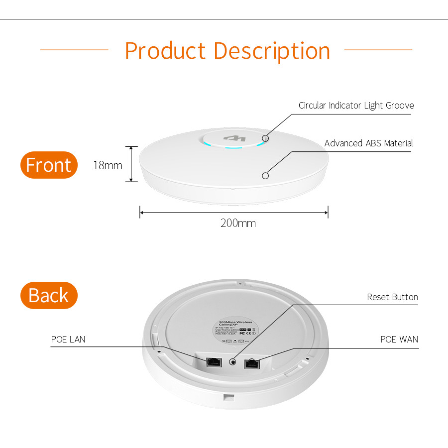 . 300Mbps Wifi Ceiling Ap High Power Wireless Router Access Point -