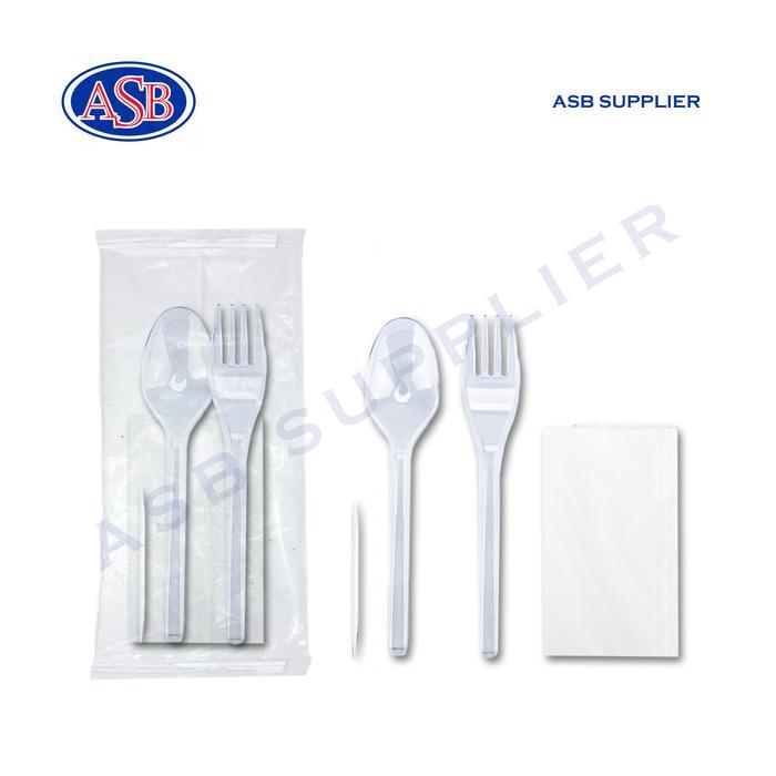 Set Sendok Garpu Tisu Tusuk Gigi Paket Bening (100 Pcs)