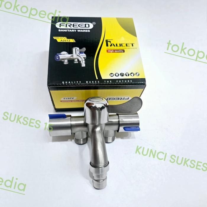Kran Cabang 3 Stainless / Kran Air Mesin Cuci Stainless FREED / Kran Air Tembok Taman 1/2" inch *