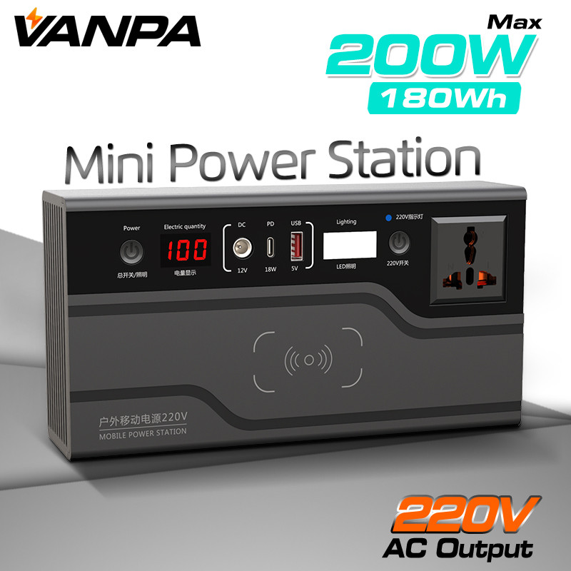 . Vanpa 200W Portable Mini Power Station Ac 220V Output Battery With -