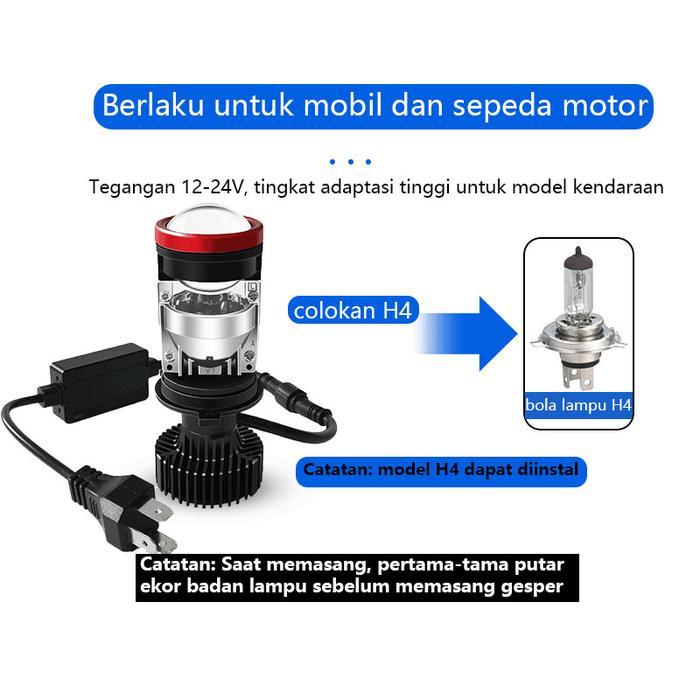 Lampu Led Mobil 6500K Mini Projector H4 Mobil 50Watt Lampu Led Motor Paling Terang Lampu H4 Super