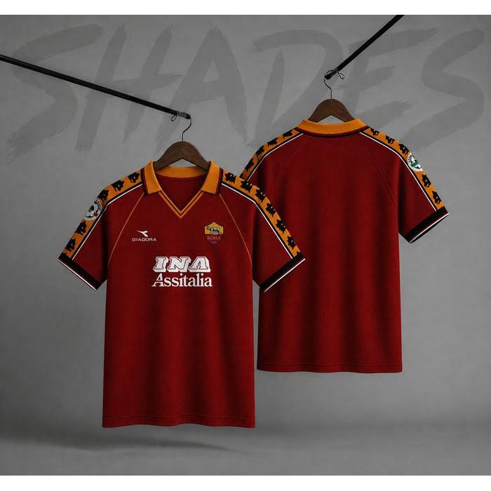JERSEY AS ROMA HOME 1998 // JERSEY VINTAGE // JERSEY KAOS CUSTOM NAMA DAN NOMOR PUNGGUNG // JERSEY