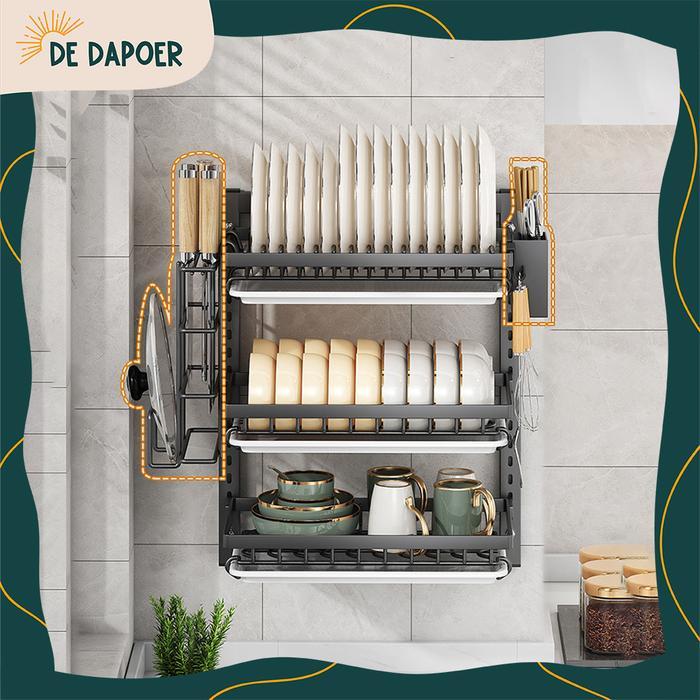 Rak Dapur Gantung Lemari Piring Tempel Dinding Tempat Penyimpanan Mangkok Gelas Spatula Stainless 2