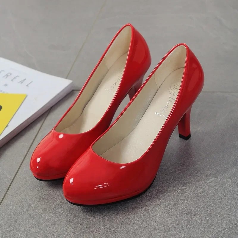 Women Pumps Red Ladies Heels Shallow Ladies High Heels Office Lady Dress Shoes Patent Leather Heels