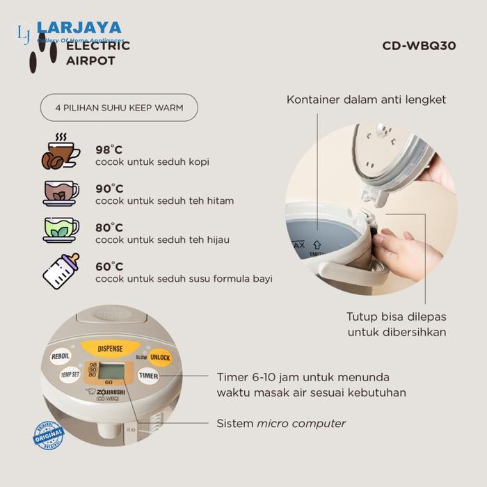 Termos Listrik Zojirushi 3 Liter Cd-Wbq30.Ha Electric Pot
