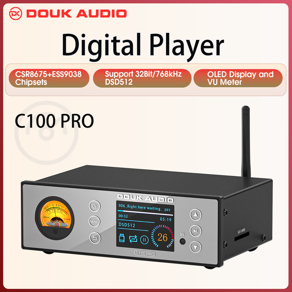 Douk Audio C100 PRO HiFi Bluetooth 5.0 Digital ESS9038 Preamp OLED Display Streamer USB Player
