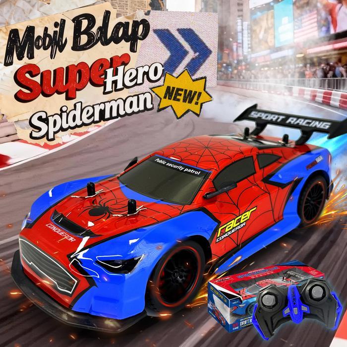 Toys Kingdom - Mobil Sport Rc Spider-Man Dengan Asap & Pintu Buka - Mobil Remote Control Superhero,